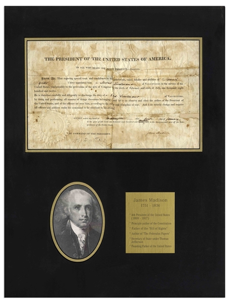 James Madison Military Appointment Signed as President During the War of 1812
